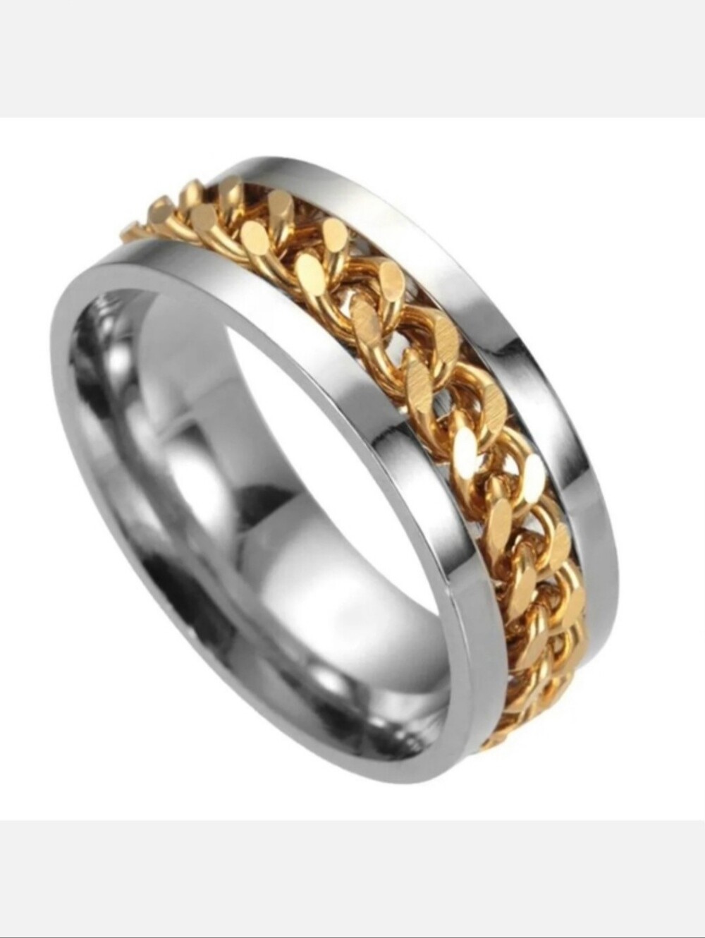 Stainless Steel Silver Gold Chain Spinner 8mm Spin Beveled Adhd Add Ring Band